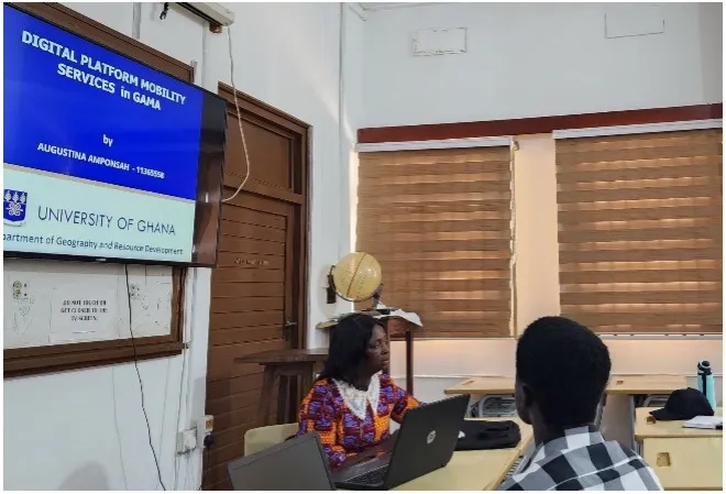 Augustina presenting her work on The Digital Platform Mobility Service in Ghana