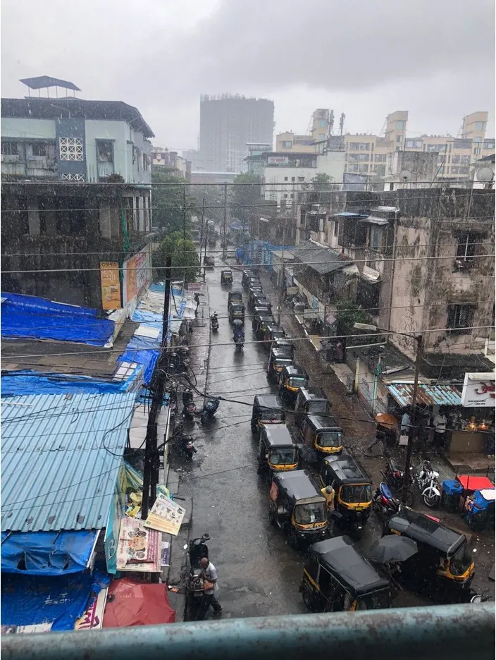 Auto-Rickshaws lining up at the Nalasopara Railway Station during Peak Hours on A Rainy Day 