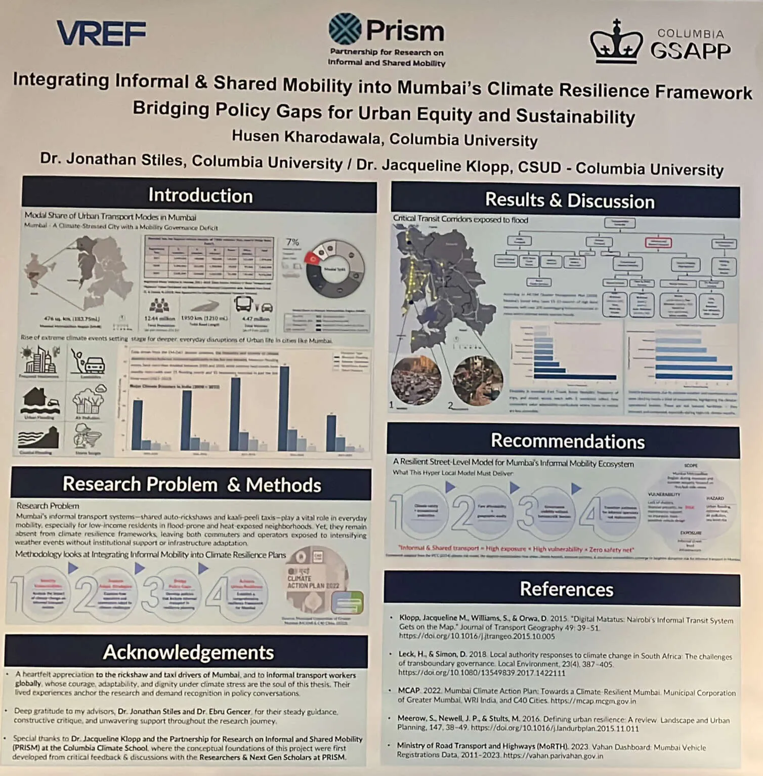 A poster presentation by Husen Kharodawala (Columbia University), a NextGen Scholar, titled “Integrating Informal & Shared Mobility into Mumbai’s Climate Resilience Framework: Bridging Policy Gaps for Urban Equity and Sustainability.”